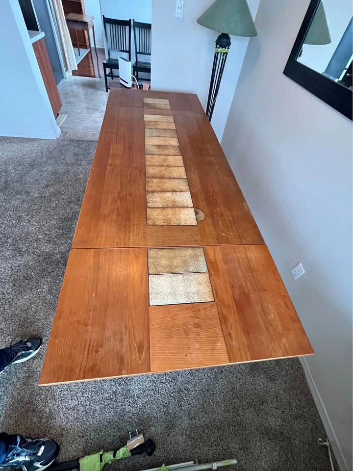 Teak Dining Table with Tile Inlay & 2 Extension Leaves