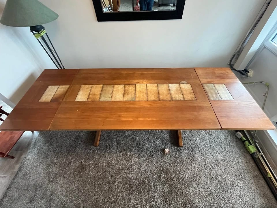 Teak Dining Table with Tile Inlay & 2 Extension Leaves - photo 2