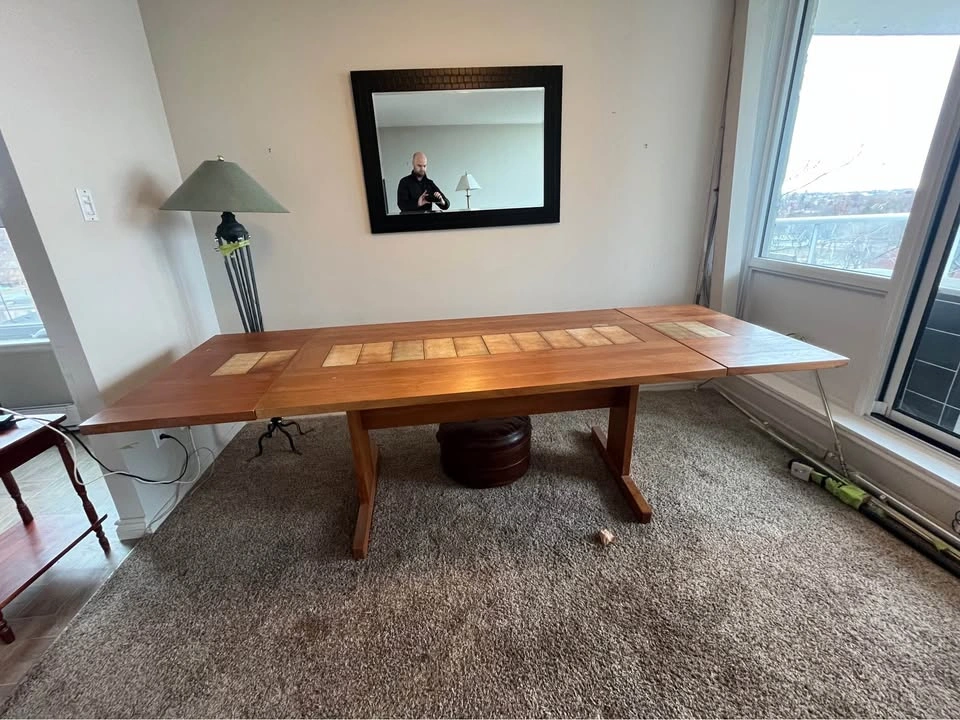 Teak Dining Table with Tile Inlay & 2 Extension Leaves - photo 3