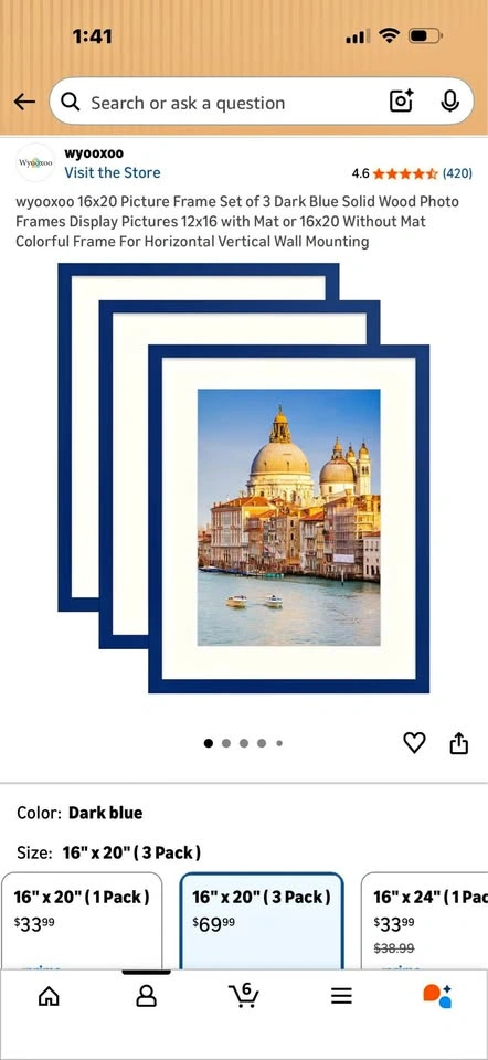 16x20 Dark Blue Picture Frames 3-Pack
