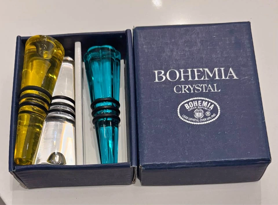 Set of 3 Bohemia Czech Republic crystal wine stoppers. $30 for a