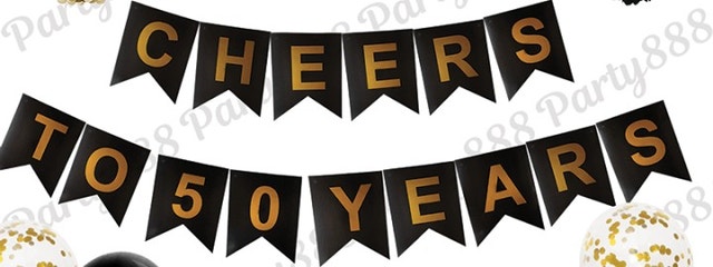 Cheers to 50 Years Black & Gold String Banner