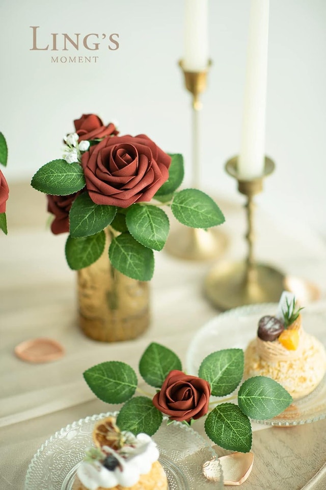 NEW Artificial Flowers 25Pcs Amber Roses Decor w/Stems - photo 2