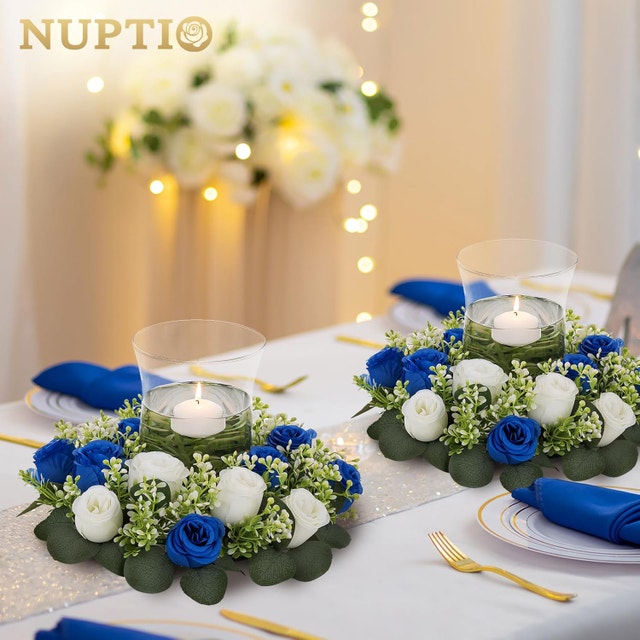 12 Glass Hurricane Candle Holders with Flower Wreaths - photo 4