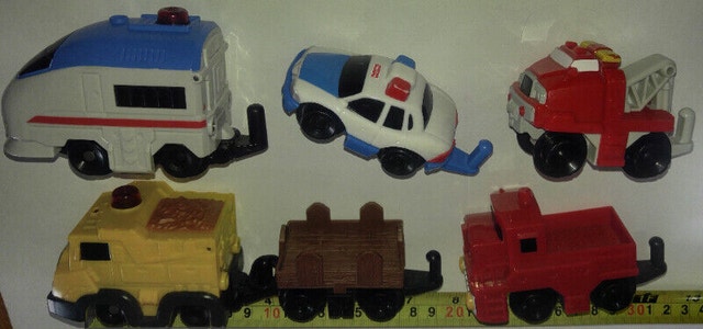 Qty 6 Fisher Price GeoTrax Cars & Tow Truck Rescue Set