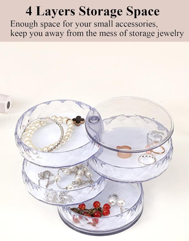 NEW Small Clear Jewelry Box Holder Organizer Rotatable with Lid - photo 3