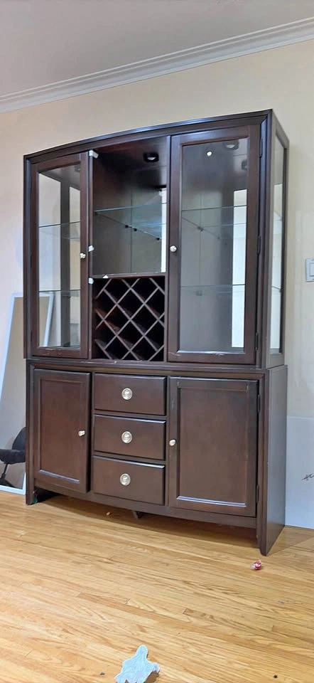 Dark Wood China Cabinet with Wine Rack
