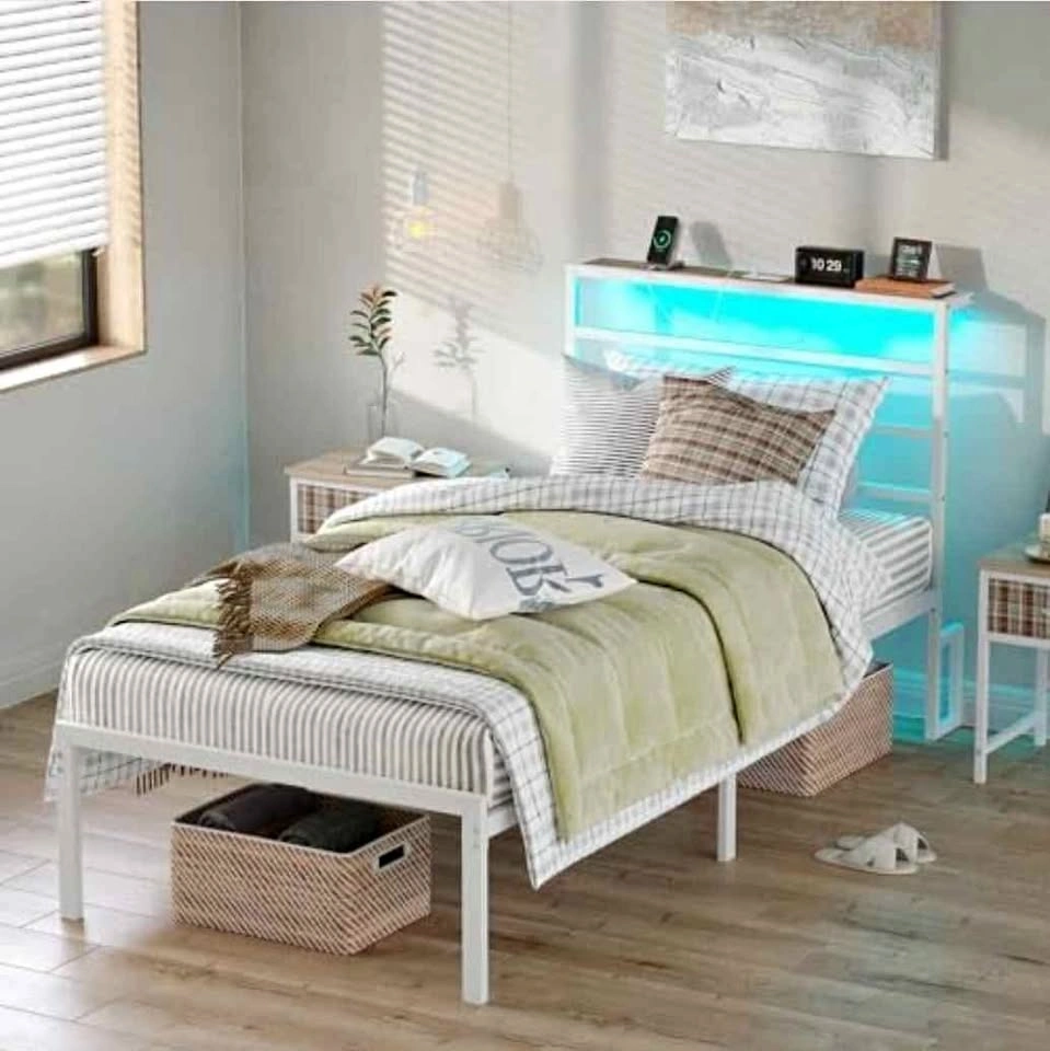 Twin Bed Frame with Headboard &