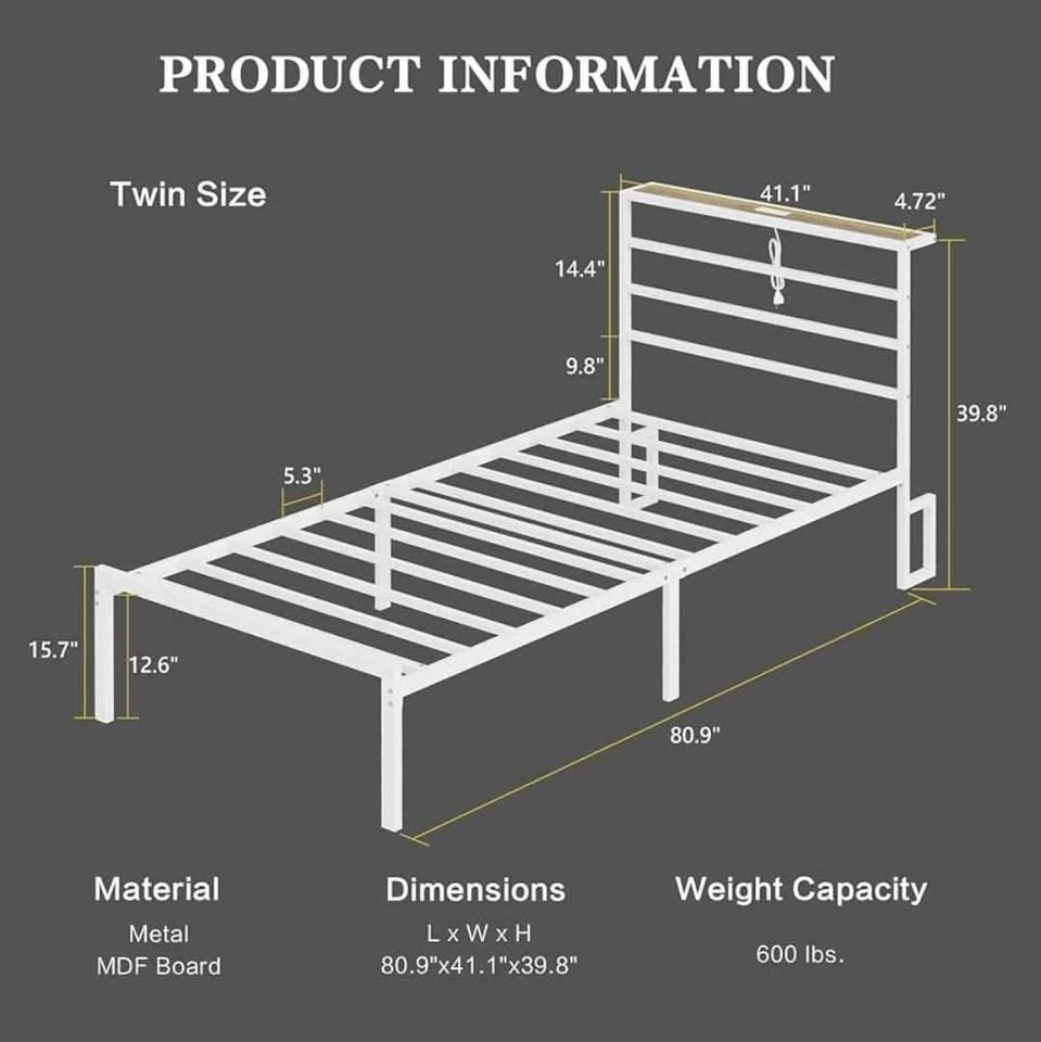 Twin Bed Frame with Headboard & - photo 3