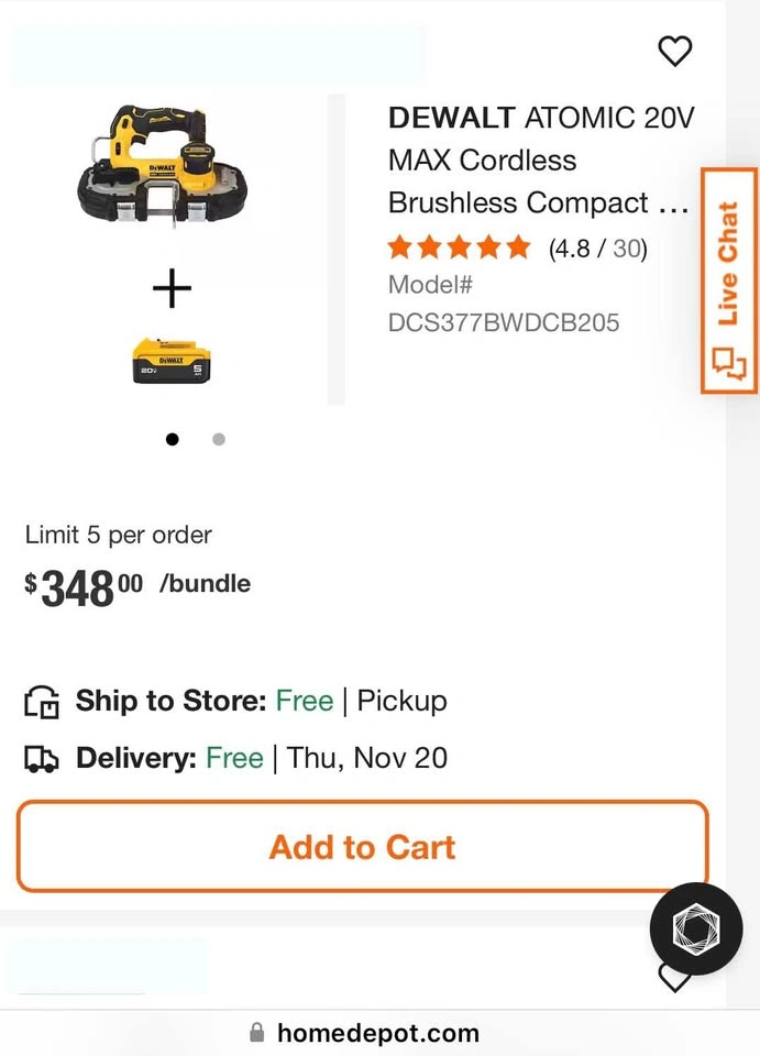 Dewalt Atomic Cordless 1-3/4” Bandsaw & 5ah Battery - photo 3