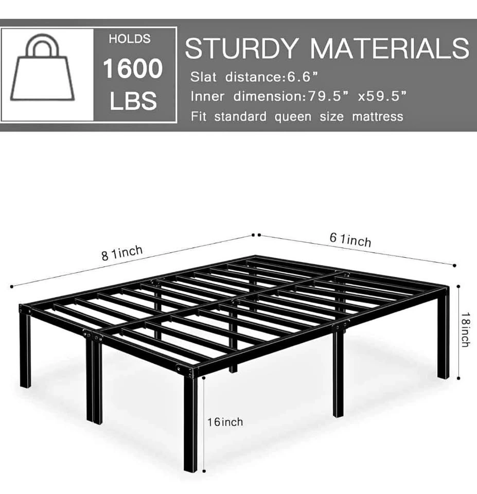 18 Inch Queen Bed Frame - Black Metal
