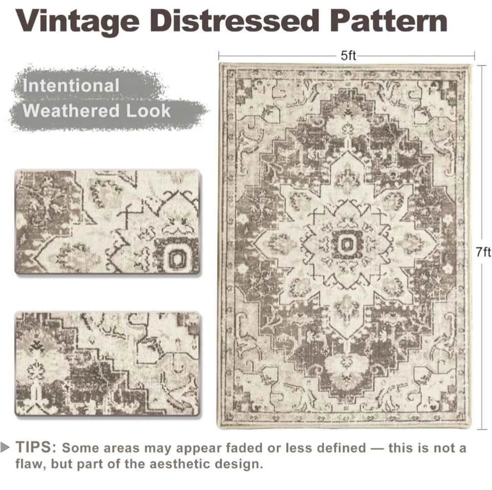 5x7 Vintage Area Rug - Washable Distressed Living Room Rug - photo 3