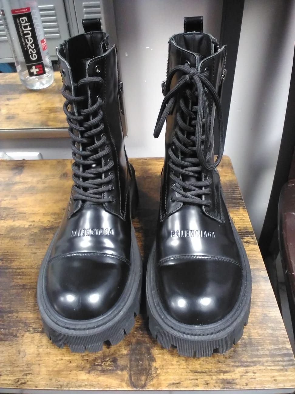 Balenciaga Tractor 20mm Lace-Up Boots in black leather.