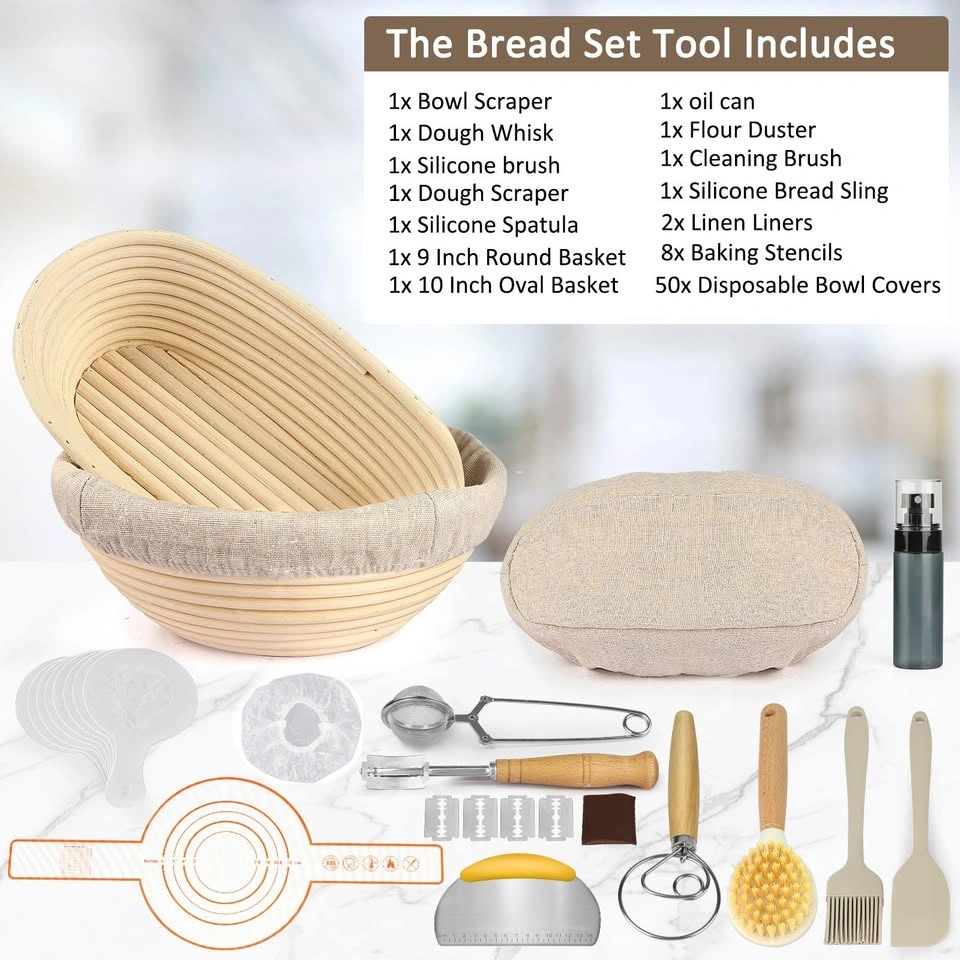 Large Bread Baking Set Banneton Proofing Baskets & Tools - photo 3