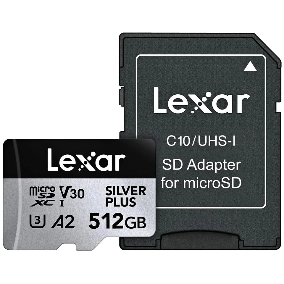 Lexar 512GB Silver Plus microSDXC V30 A2 Card with SD Adapter