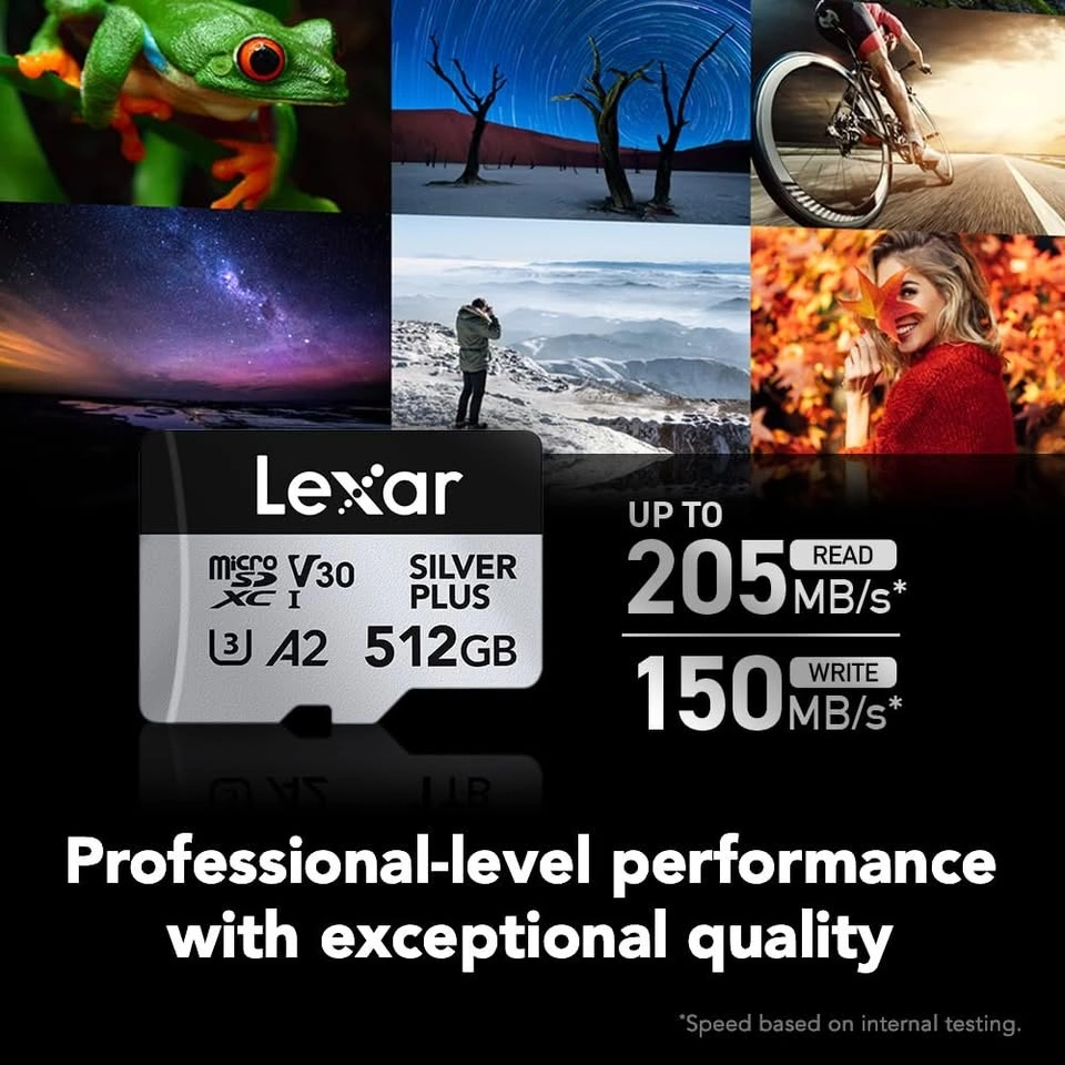 Lexar 512GB Silver Plus microSDXC V30 A2 Card with SD Adapter - photo 2