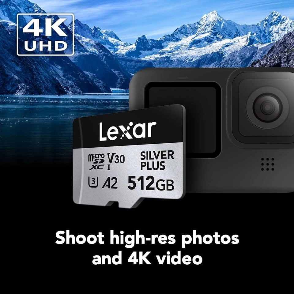 Lexar 512GB Silver Plus microSDXC V30 A2 Card with SD Adapter - photo 3
