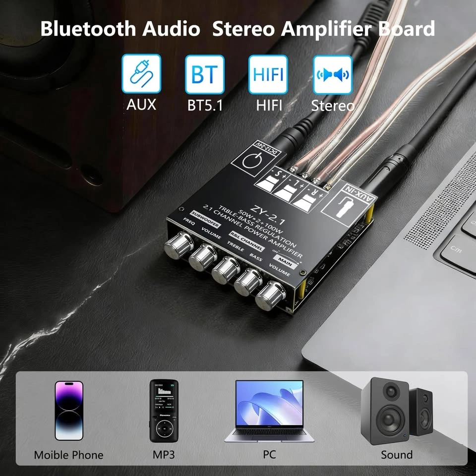 Mini Bluetooth 5.1 Audio Amplifier Board ZY-2.1 - photo 2