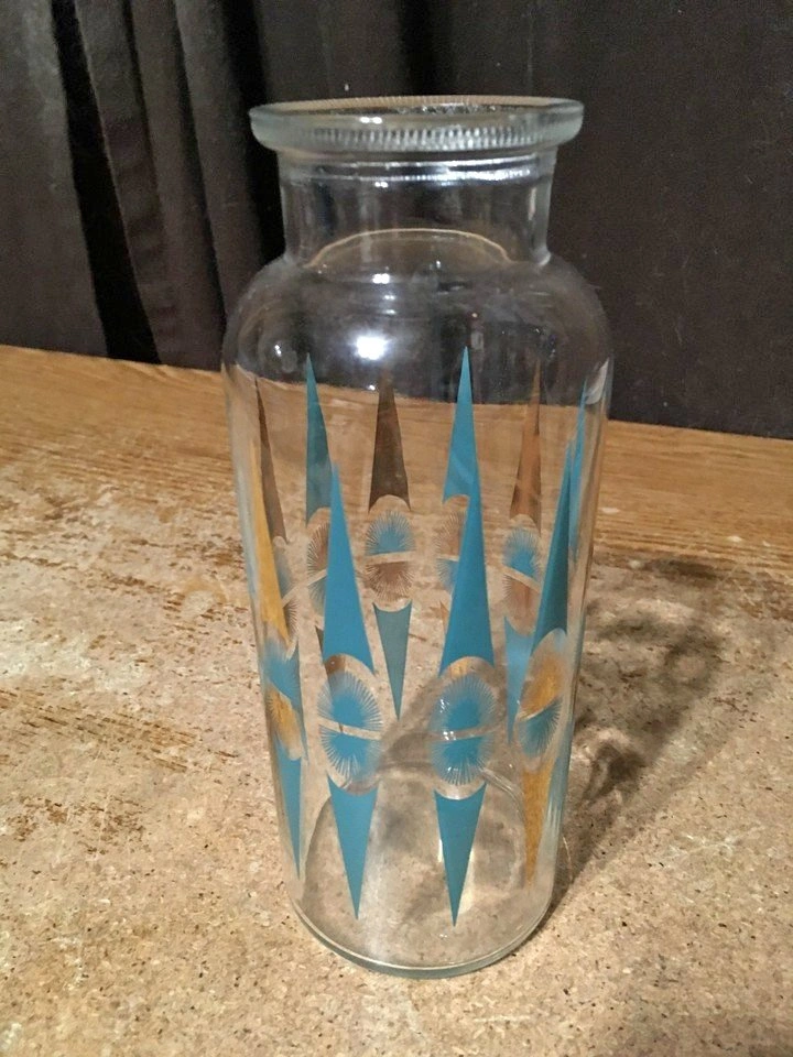 MID CENTURY APOTHECARY JAR GOLD TURQUOISE MCM