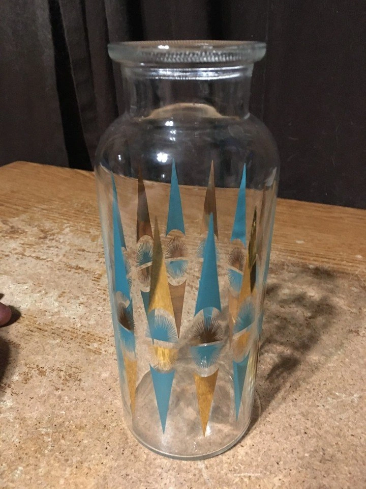 MID CENTURY APOTHECARY JAR GOLD TURQUOISE MCM - photo 2
