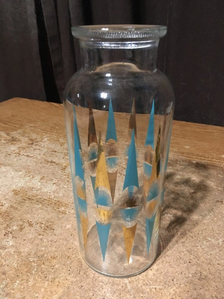 MID CENTURY APOTHECARY JAR GOLD TURQUOISE MCM - photo 3
