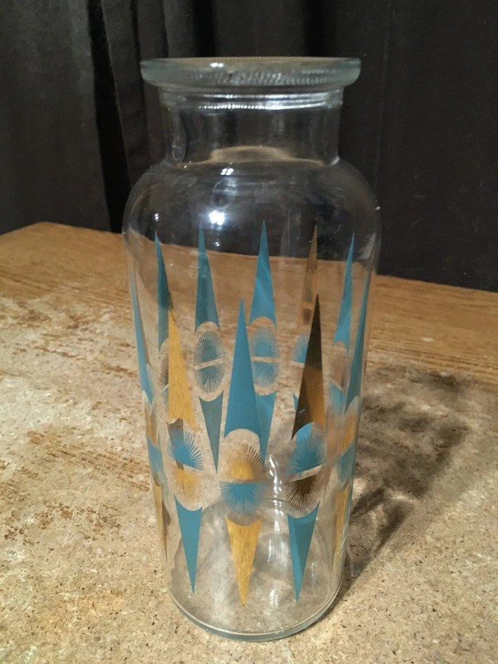 MID CENTURY APOTHECARY JAR GOLD TURQUOISE MCM - photo 4