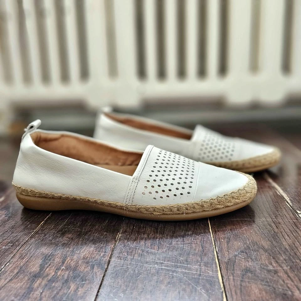 8.5 Clarks White Espadrille Slip-on Womens Loafers Shoes Reeney