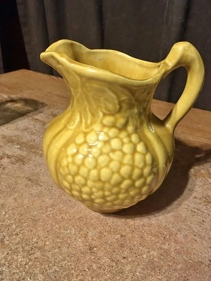 Vintage California Pottery Pitcher Yellow Grape Motif #487