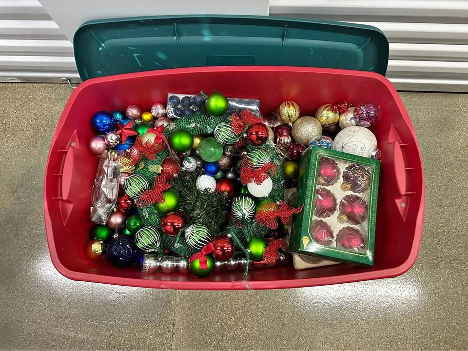 Large Bin of Christmas Ornaments & Decorations