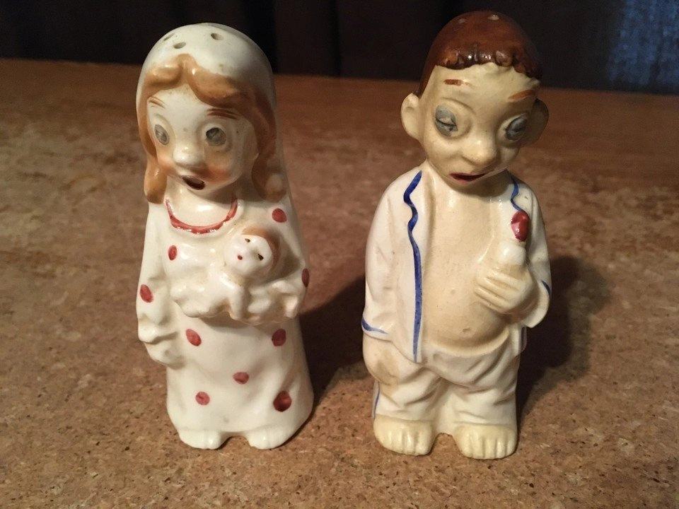 Vintage Two-Faced Bride & Groom Salt & Pepper Shakers - Enesco J - photo 2