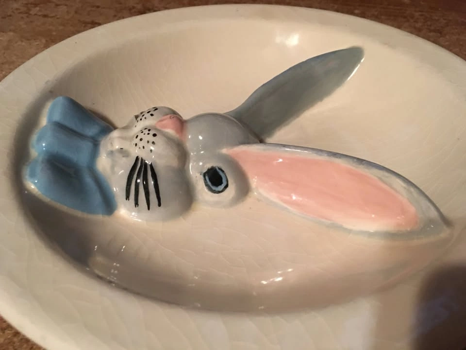 Vintage Easter Bunny Ceramic Divided Candy Dish - photo 3