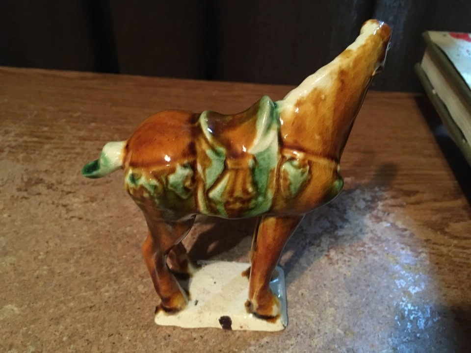 VINTAGE CHINESE WAR HORSE FIGURINE GLAZED CERAMIC - photo 2