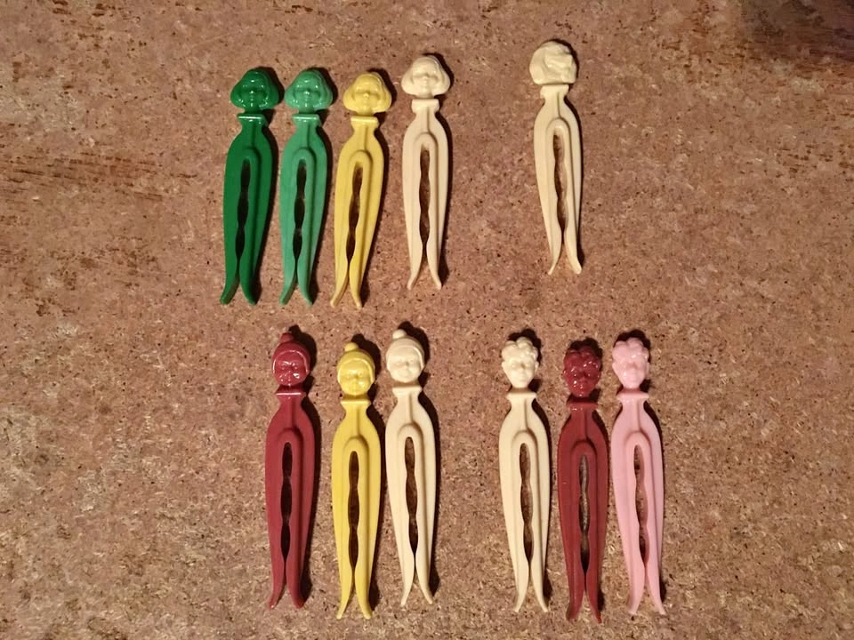 LOT OF 11 ROGERS CLEAN GRIP CLOTHES PINS BOY DOG GRANDMA LADY