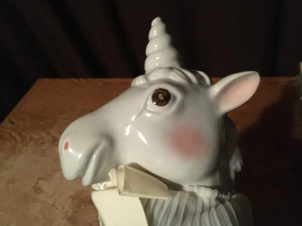 J AND J DESIGN VINTAGE PORCELAIN HARLEQUIN UNICORN DOLL 18.5" - photo 2