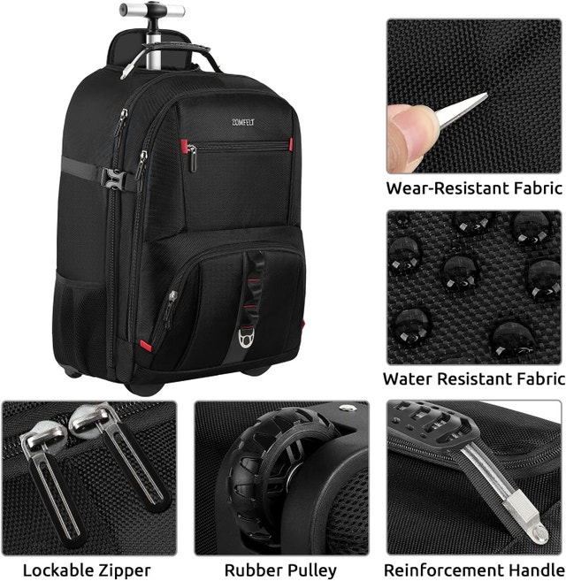NEW Black ZOMFELT Rolling Backpack with Wheels, 17.3 Inch Laptop - photo 2