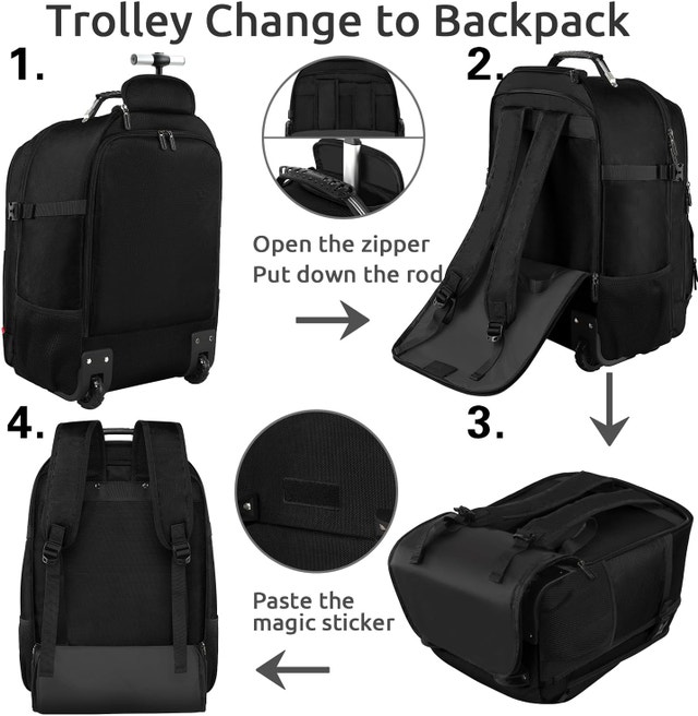 NEW Black ZOMFELT Rolling Backpack with Wheels, 17.3 Inch Laptop - photo 4