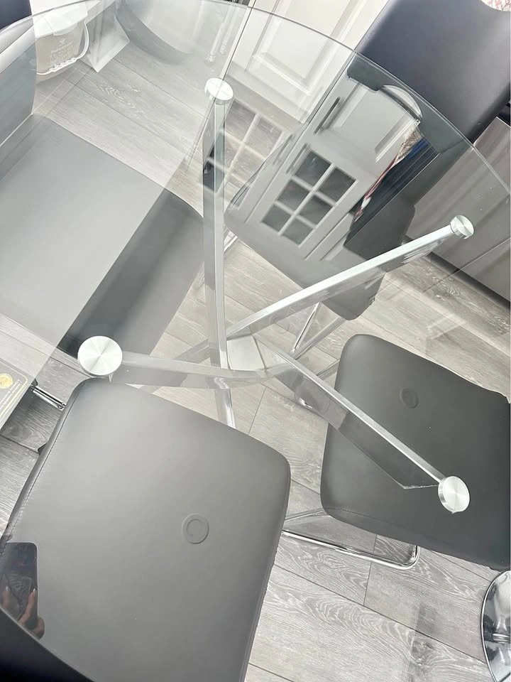 Modern Glass Dining Table Set (4 Chairs Included)
