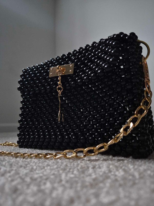 Black Beaded Bag with Gold Chain & Deer Charm - photo 2