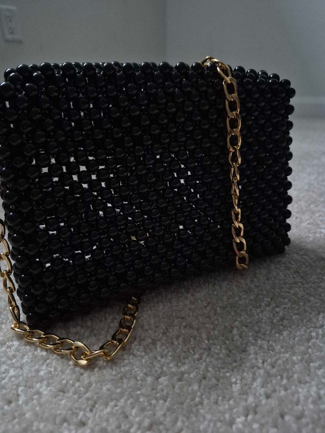Black Beaded Bag with Gold Chain & Deer Charm - photo 4