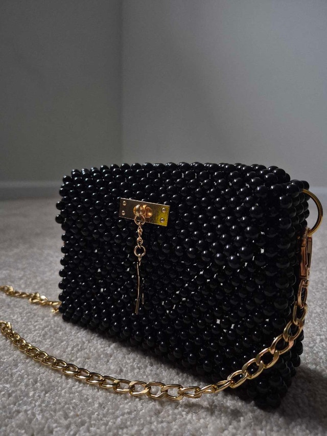 Black Beaded Bag with Gold Chain & Deer Charm - photo 5