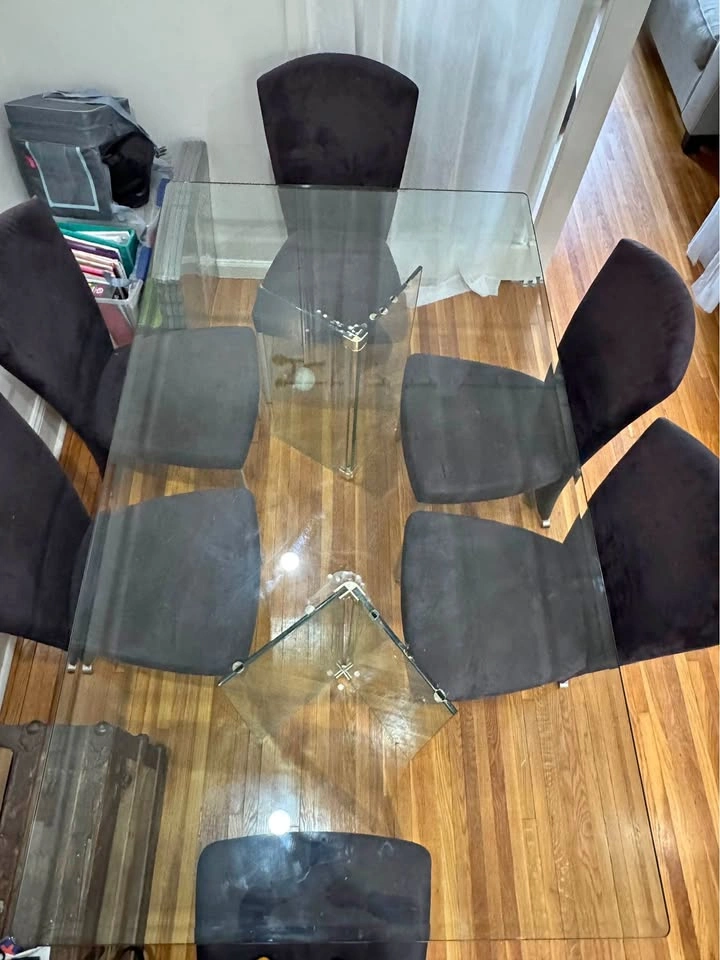 Glass Dining Table and Chair Set for Sale