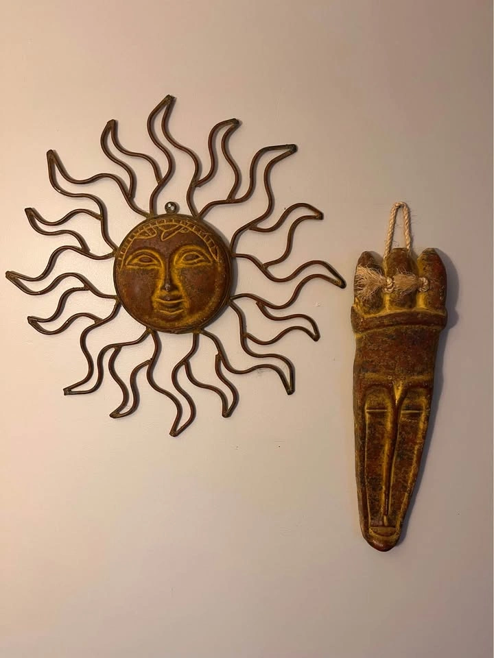 Clay and Metal Sun and Mask Wall Decor
