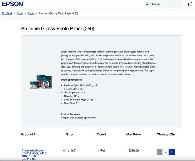 Premium Glossy Photo Paper (250) 44" x 100' thumbnail
