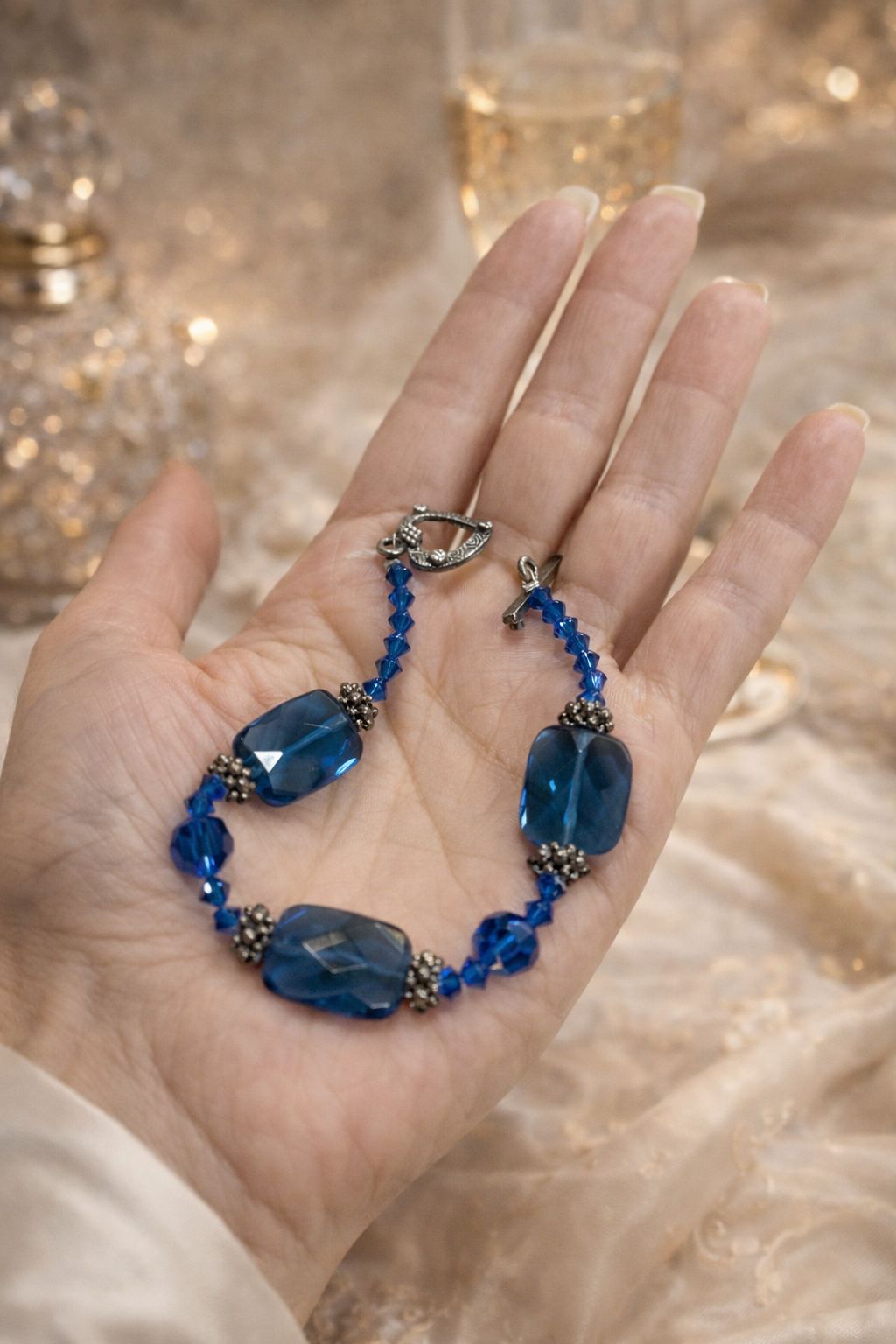 Handmade Blue Glass Beaded Bracelet