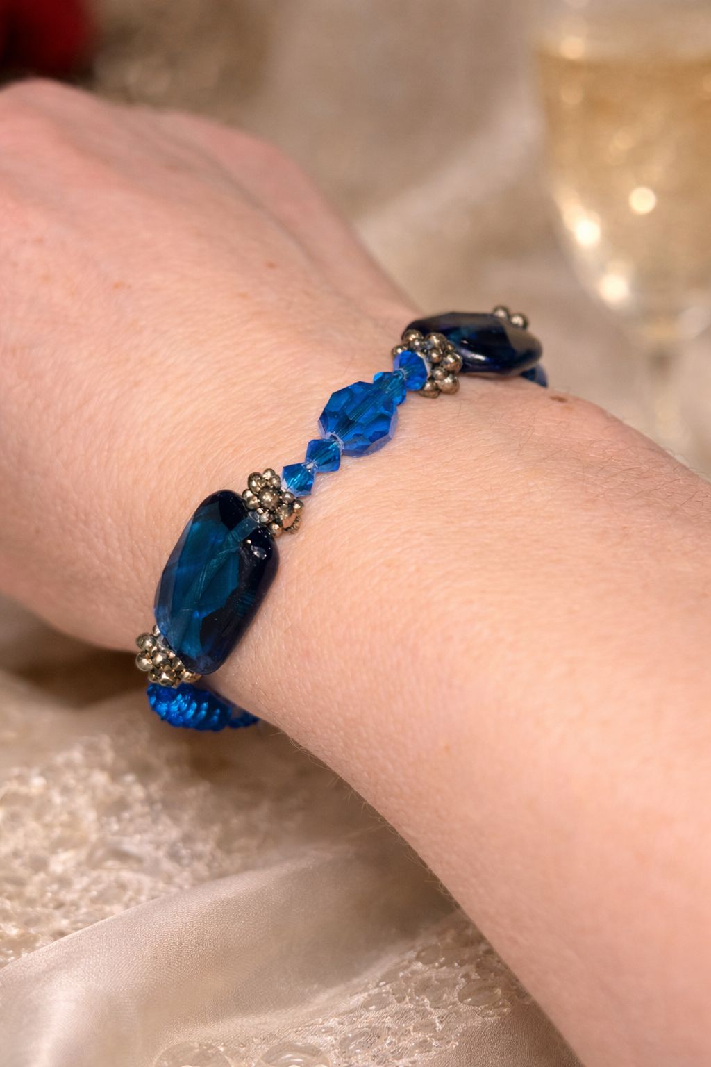Handmade Blue Glass Beaded Bracelet - photo 2