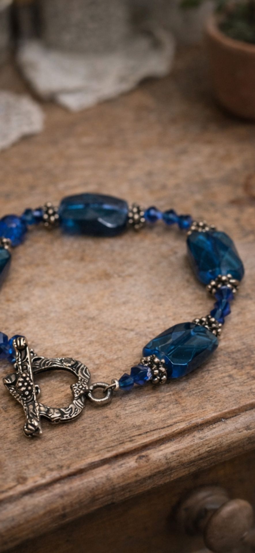 Handmade Blue Glass Beaded Bracelet - photo 4
