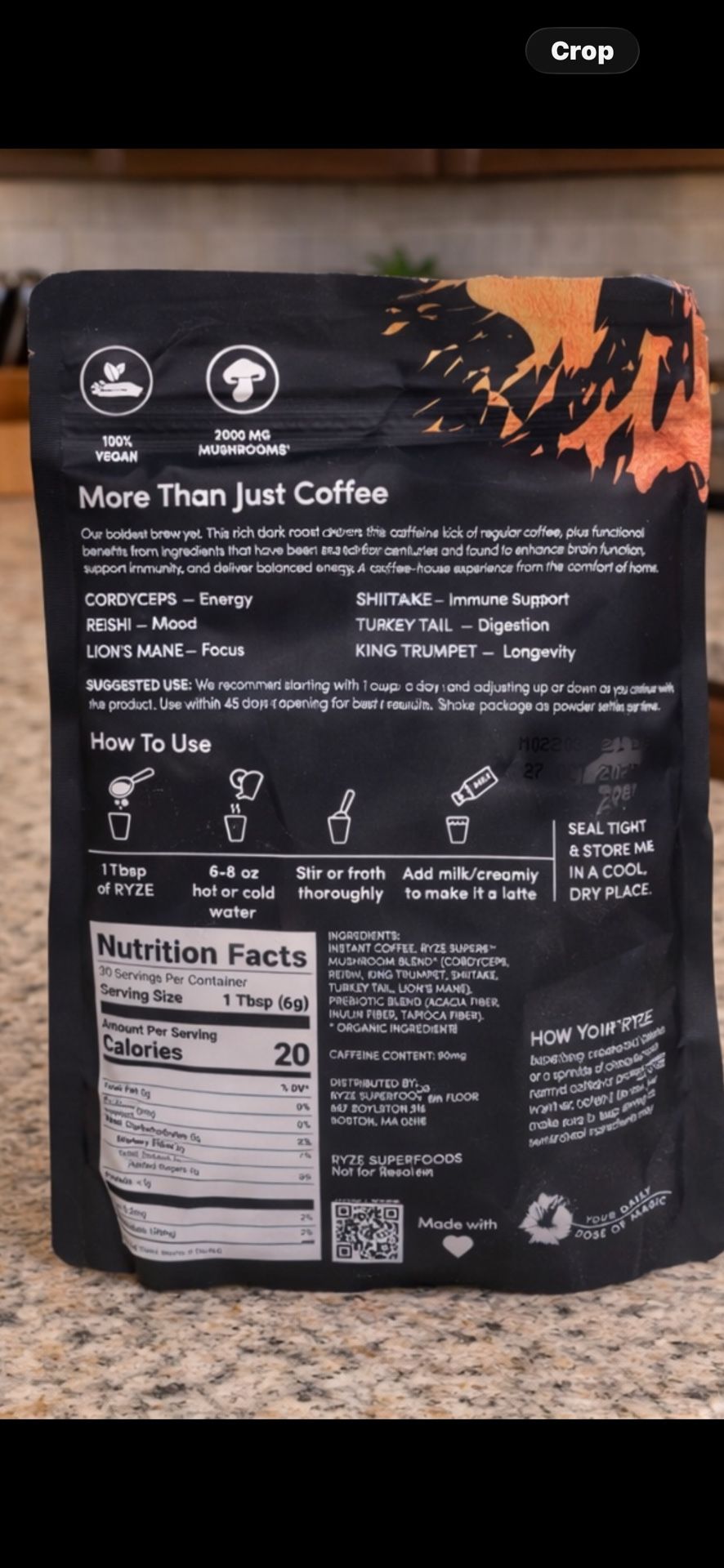 RYZE Mushroom Coffee 30 Servings Sealed Instant Coffee Blend 6.3 - photo 2