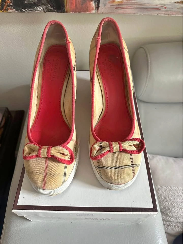 Coach Plaid Wedge Heels with Bow size 8