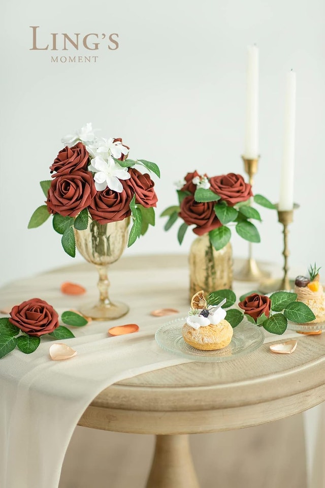 NEW Artificial Flowers 25Pcs Amber Roses Decor w/Stems - photo 3