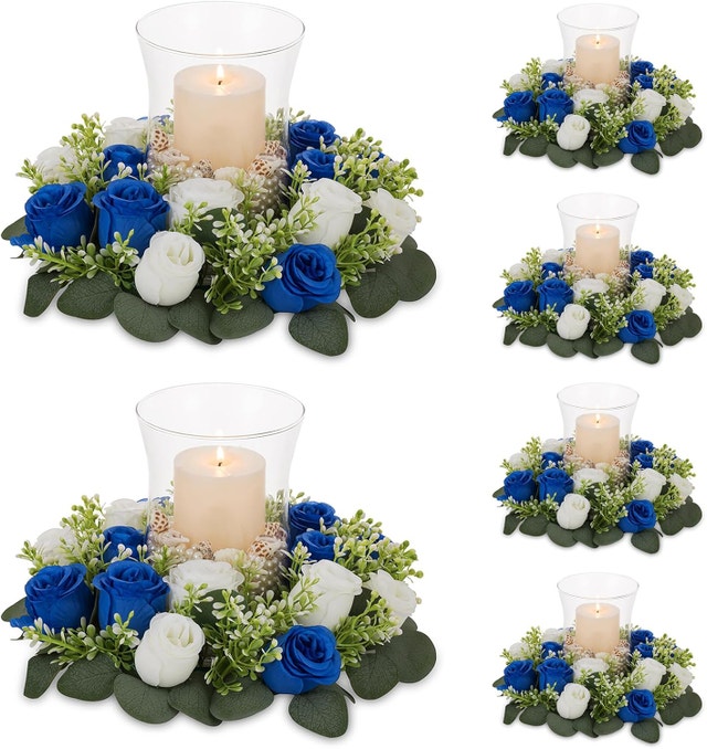 12 Glass Hurricane Candle Holder Artificial Flower Wreaths